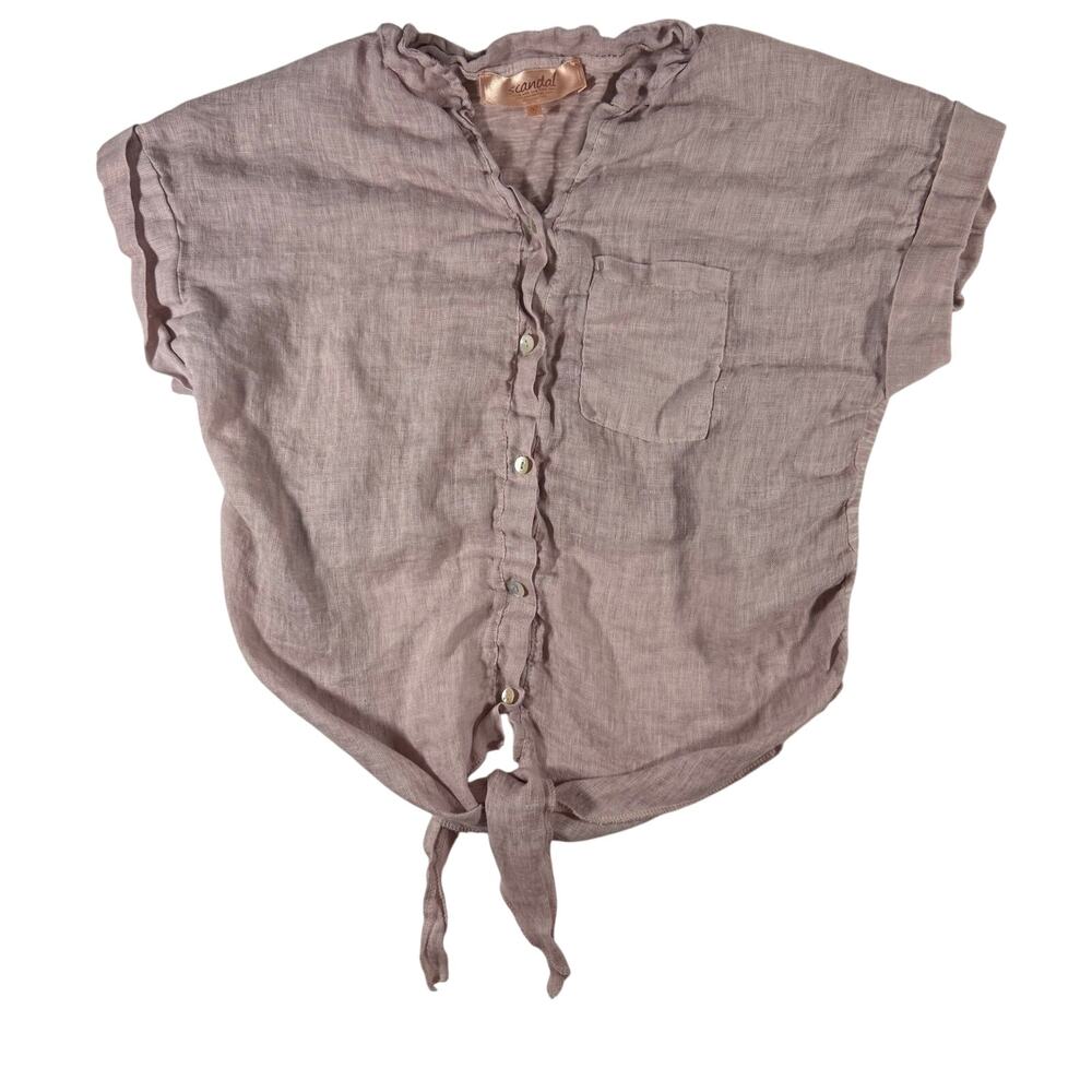 Scandal Italy Women's Medium Linen Tie Front Button Blouse Pink Boho Beach